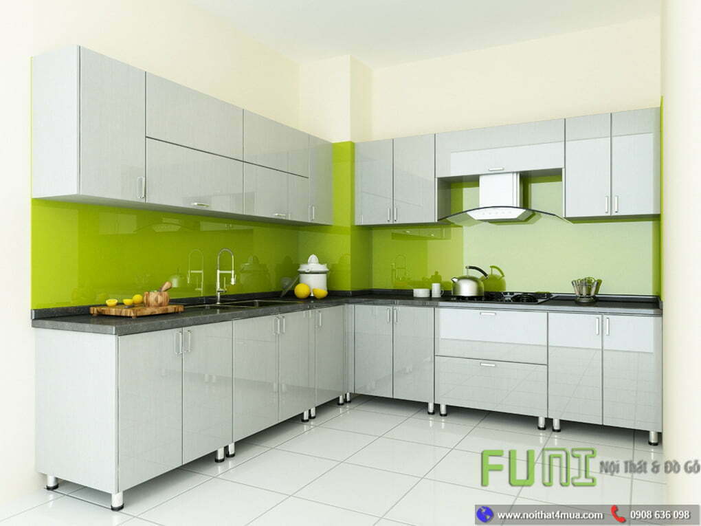 Mẫu ốp bếp màu xanh non kim sa Mẫu ốp bếp màu xanh non kim sa