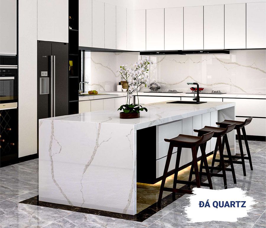 Mẫu đá nhân tạo gốc thạch anh ốp bếp