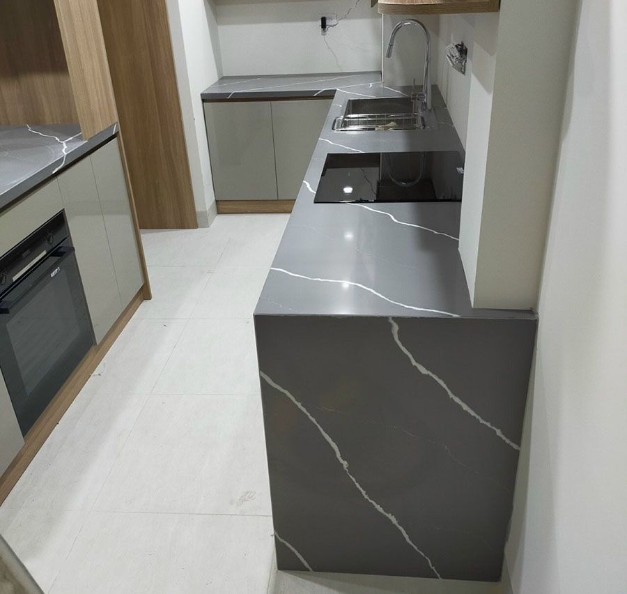 Mẫu đá nhân tạo gốc thạch anh ốp bếp