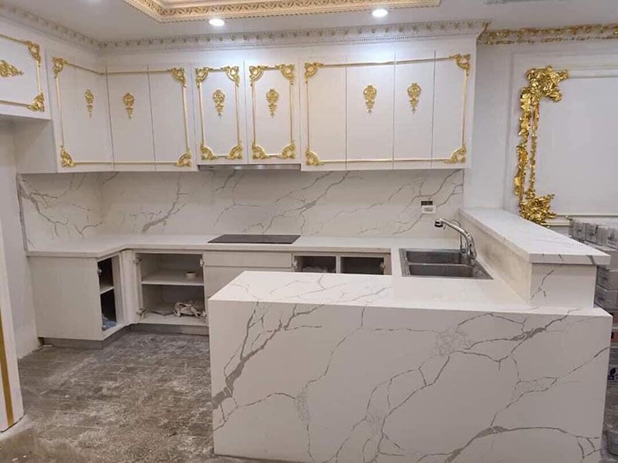 Mẫu đá nhân tạo gốc thạch anh ốp bếp