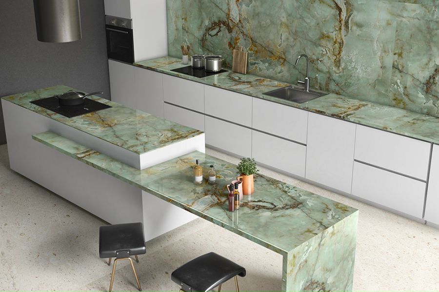 Mẫu đá nhân tạo gốc thạch anh ốp bếp