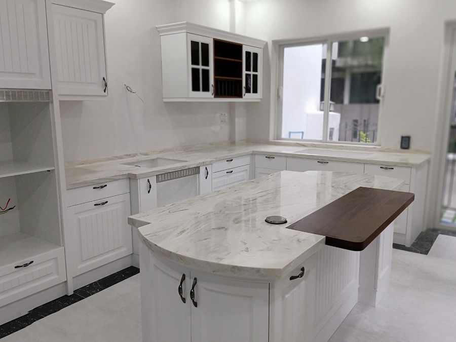 Mẫu đá nhân tạo gốc thạch anh ốp bếp