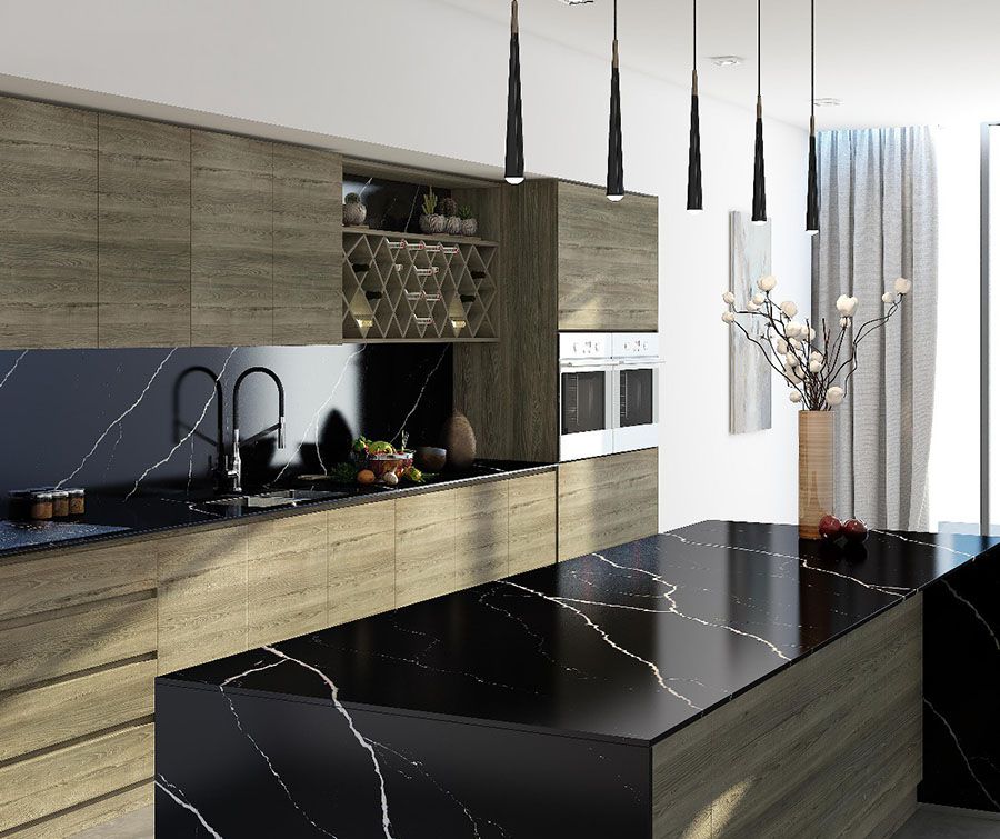 Mẫu đá nhân tạo gốc thạch anh ốp bếp