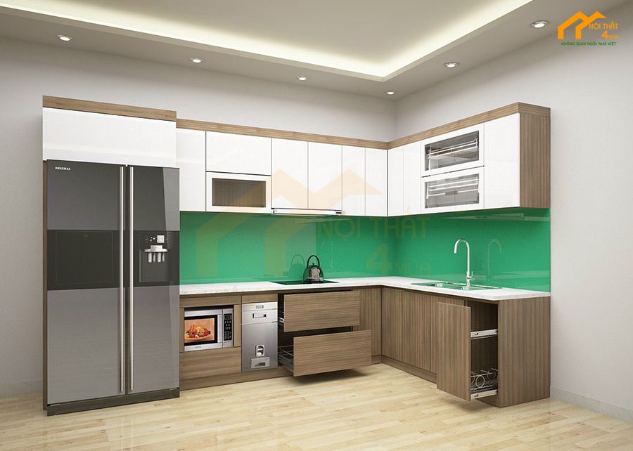 30+ Mẫu kính ốp bếp 3D, kính màu ốp bếp đẹp đa màu sắc 22 Mẫu kính ốp bếp đẹp màu xanh