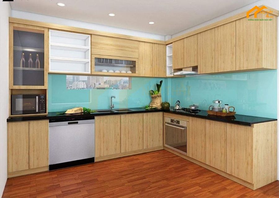 30+ Mẫu kính ốp bếp 3D, kính màu ốp bếp đẹp đa màu sắc 8 Mẫu kính ốp bếp đẹp màu xanh