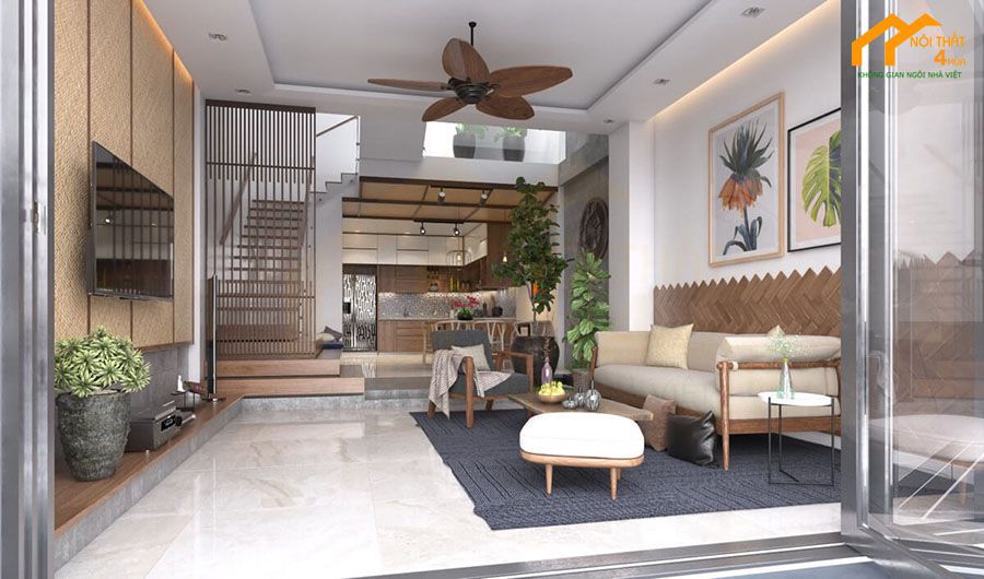 Mẫu vách ngăn cầu thang phòng khách đẹp