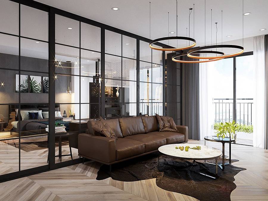 Vách ngăn phòng khách bằng kính cường lực