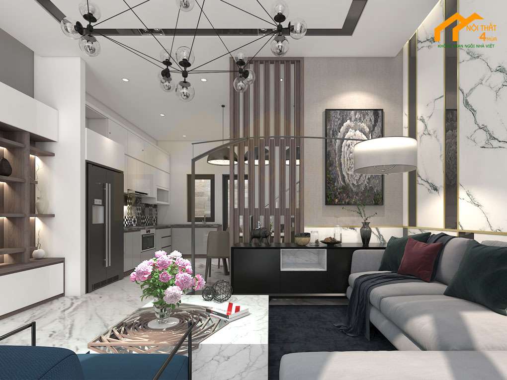 Vách ngăn phòng khách gỗ công nghiệp