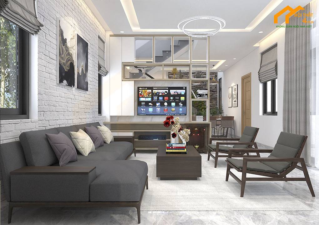 Mẫu vách ngăn phòng khách liền bếp