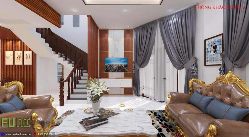 Mẫu thiết kế phòng khách biệt thự view 1
