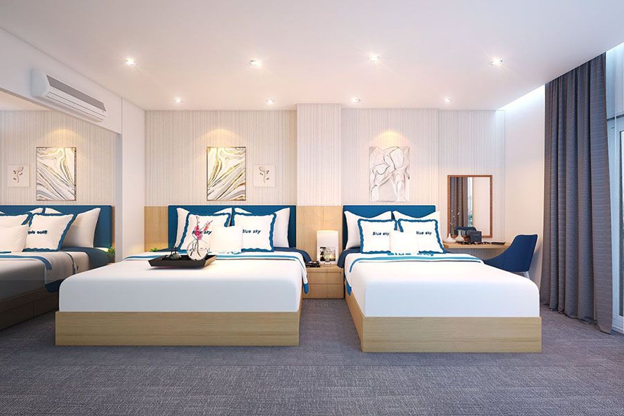 Mẫu thiết kế nội thất phòng ngủ khách sạn mini, 3, 4, 5 sao đẹp nhất 11 Phòng ngủ khách sạn 2 giường đôi