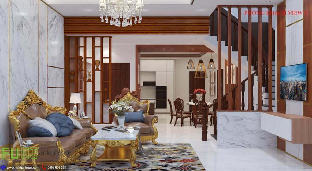 Mẫu thiết kế phòng khách biệt thự view 3