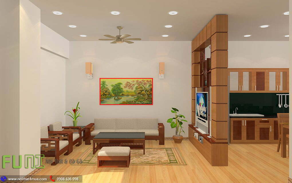 Vách ngăn phòng khách và phòng ăn chung cư đẹp