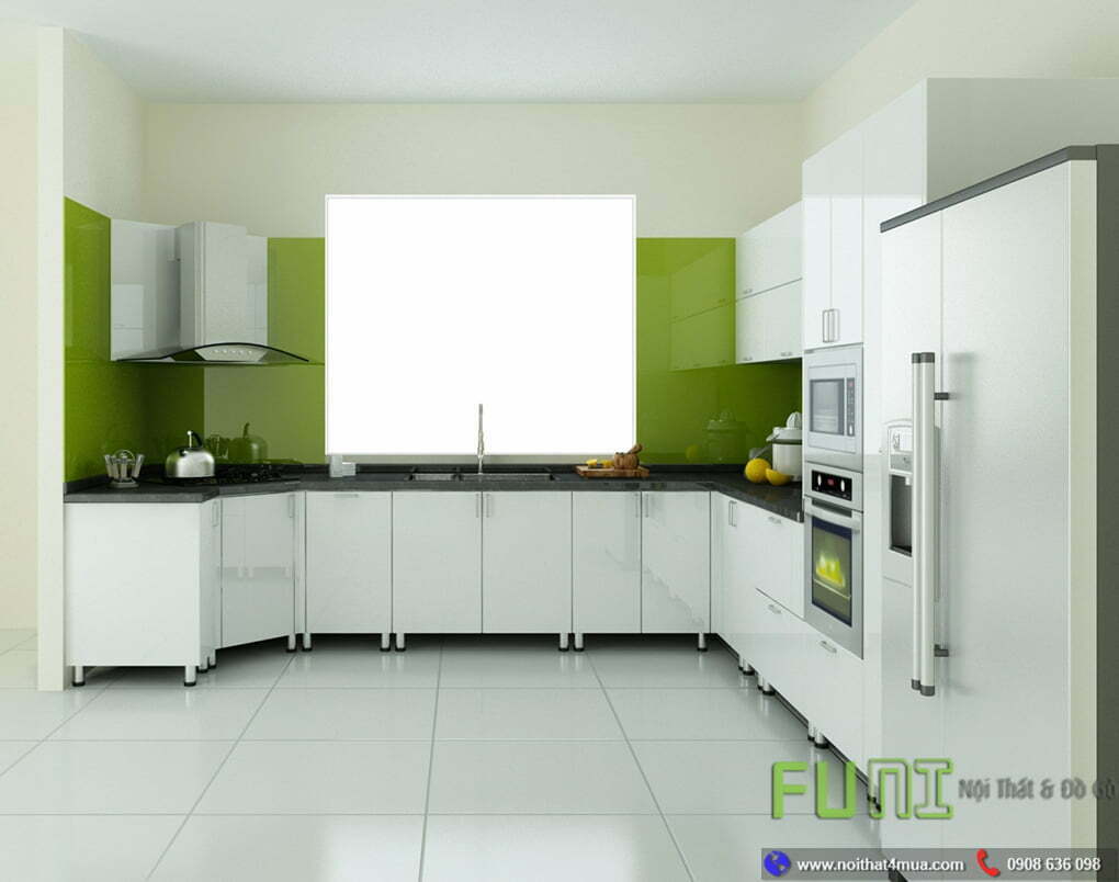 Bếp làm bằng khung inox cánh acrylic dễ vệ sinh Bếp làm bằng khung inox cánh acrylic dễ vệ sinh