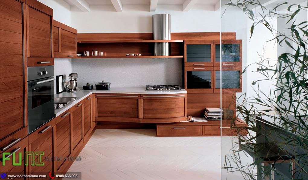 Mẫu tủ bếp gỗ veneer óc chó đẹp Mẫu tủ bếp gỗ veneer óc chó đẹp