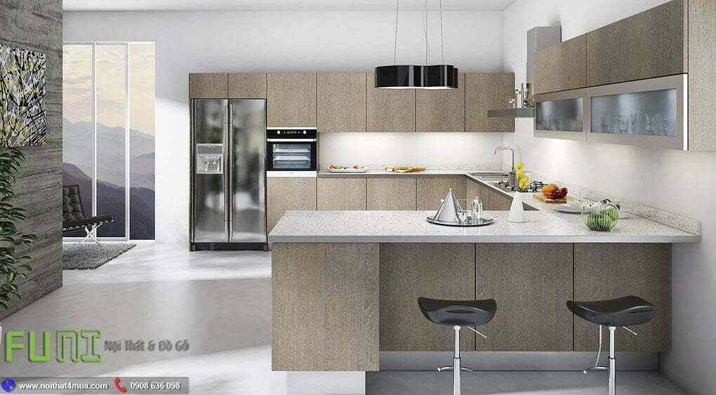 Tủ bếp gỗ công nghiệp MDF phủ veneer đẹp Tủ bếp gỗ công nghiệp MDF phủ veneer đẹp