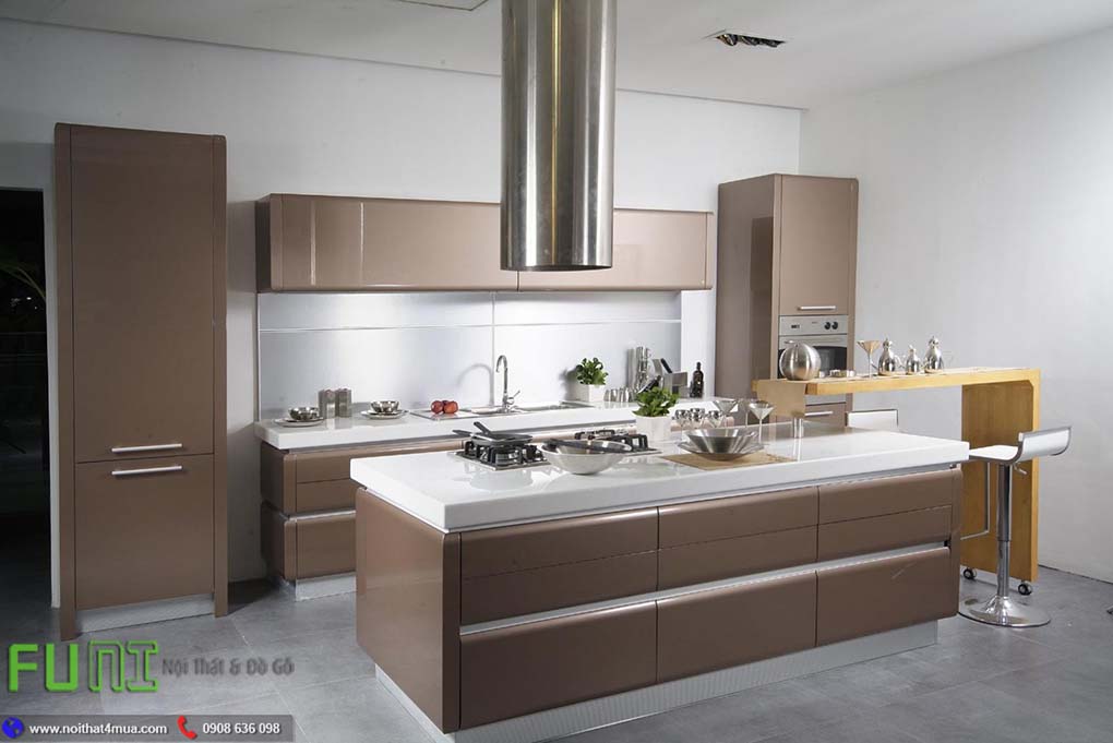 Mẫu tủ bếp gỗ veneer nhỏ đơn giản Mẫu tủ bếp gỗ veneer nhỏ đơn giản
