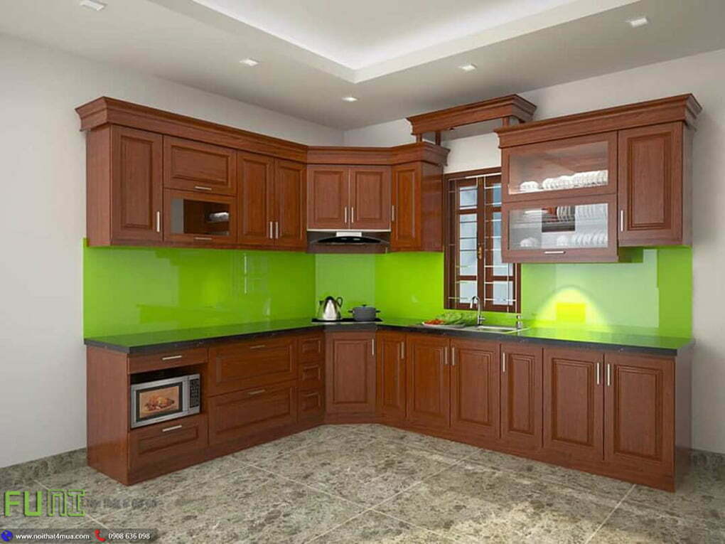 Bếp gỗ tủ sồi nga tự nhiên đẹp đầy đủ phụ kiện Bếp gỗ tủ sồi nga tự nhiên đẹp đầy đủ phụ kiện