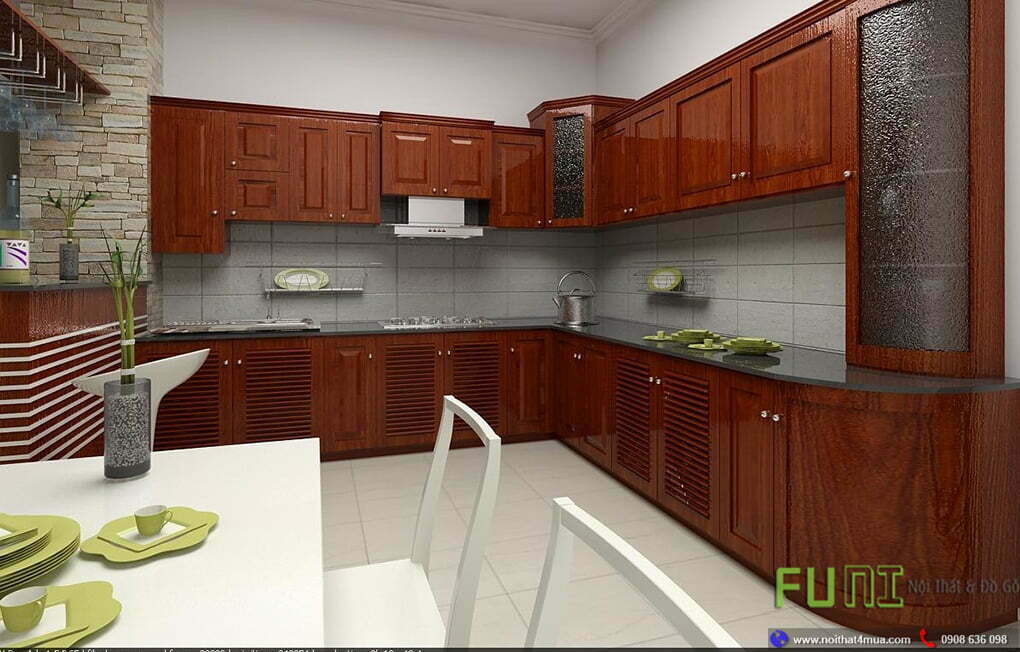 Tủ bếp gỗ lát đẹp tạo nên căn bếp hoàn hảo