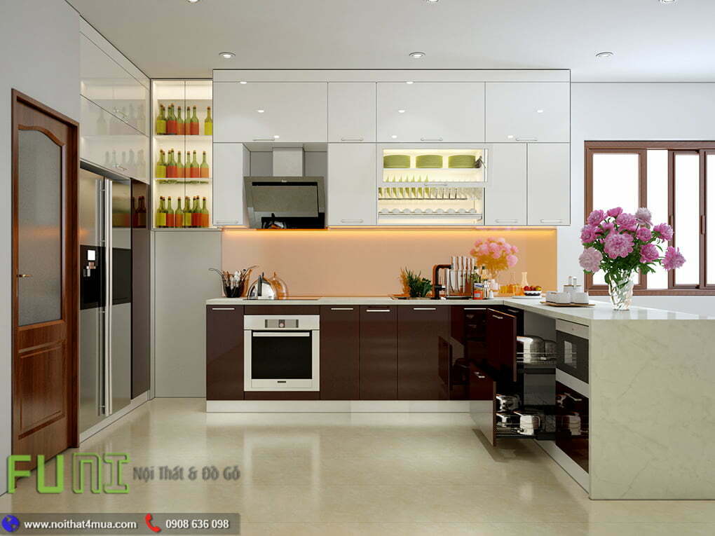 Mẫu tủ bếp acrylic an cường