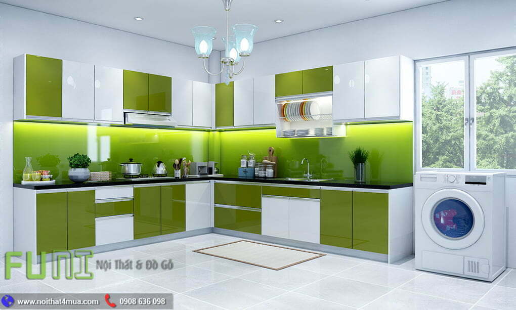 Mẫu tủ bếp acrylic bóng gương Mẫu tủ bếp acrylic bóng gương