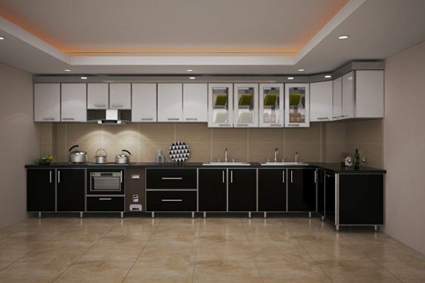 Mẫu tủ bếp inox cánh kính