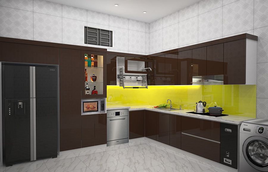 Mẫu tủ bếp inox cánh kính