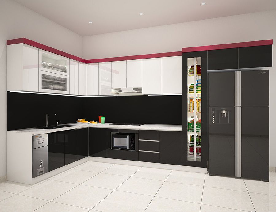 Mẫu tủ bếp inox cánh kính