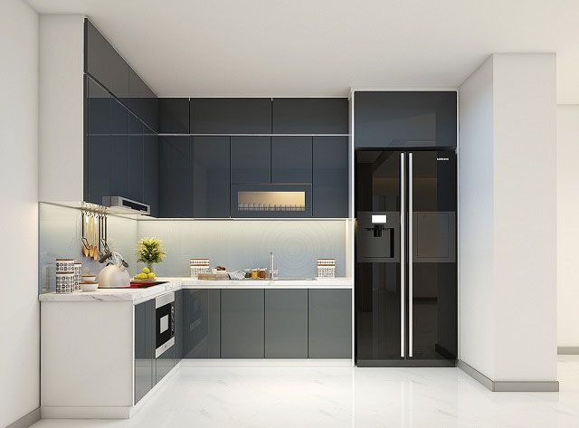 Mẫu tủ bếp inox cánh Acrylic bóng gương