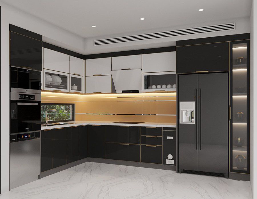 Mẫu tủ bếp inox cánh Laminate chống xước