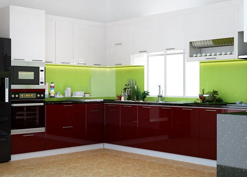 Mẫu tủ bếp inox cánh kính