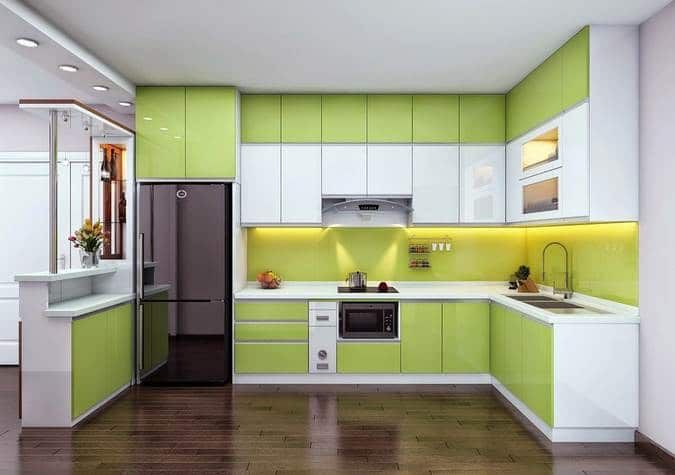 Mẫu tủ bếp inox cánh kính