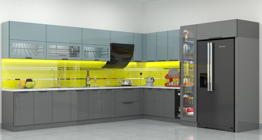Mẫu tủ bếp inox cánh kính