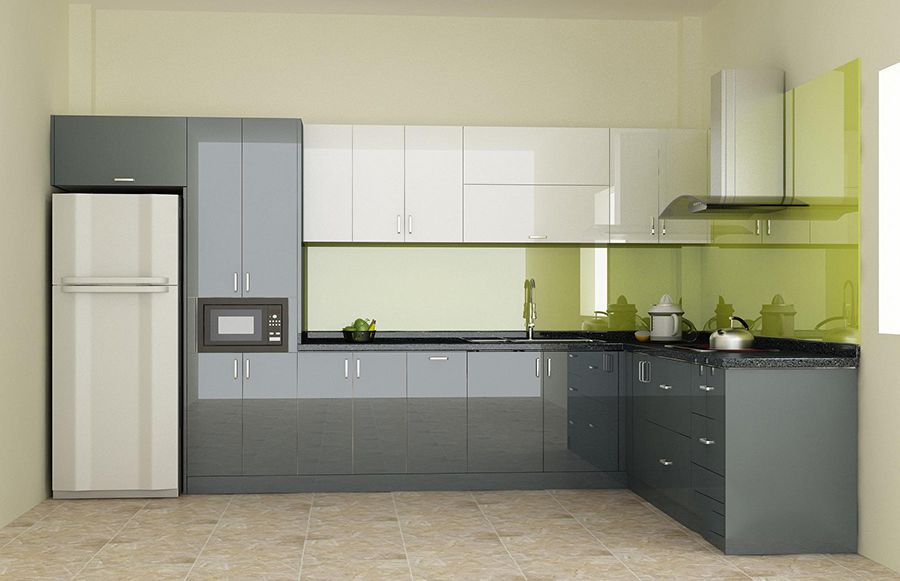 Mẫu tủ bếp inox cánh Acrylic bóng gương