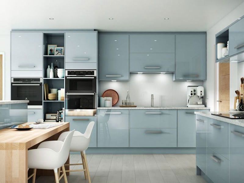 Mẫu tủ bếp inox cánh kính