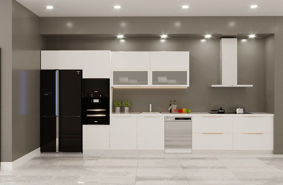 Mẫu tủ bếp inox cánh Laminate chống xước