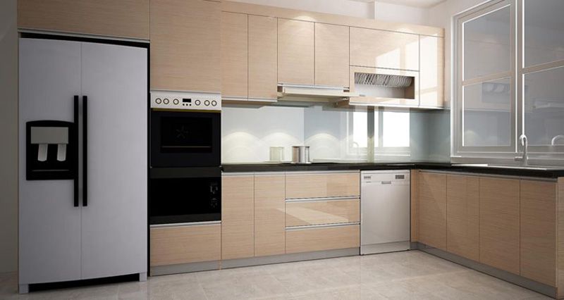 Mẫu tủ bếp inox cánh Laminate chống xước
