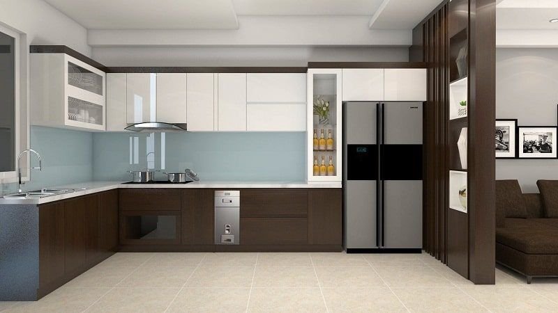 Mẫu tủ bếp inox cánh Laminate chống xước