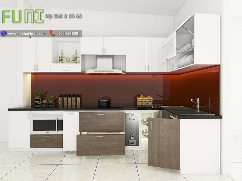 Mẫu tủ bếp acrylic hiện đại chữ L Mẫu tủ bếp acrylic hiện đại chữ L