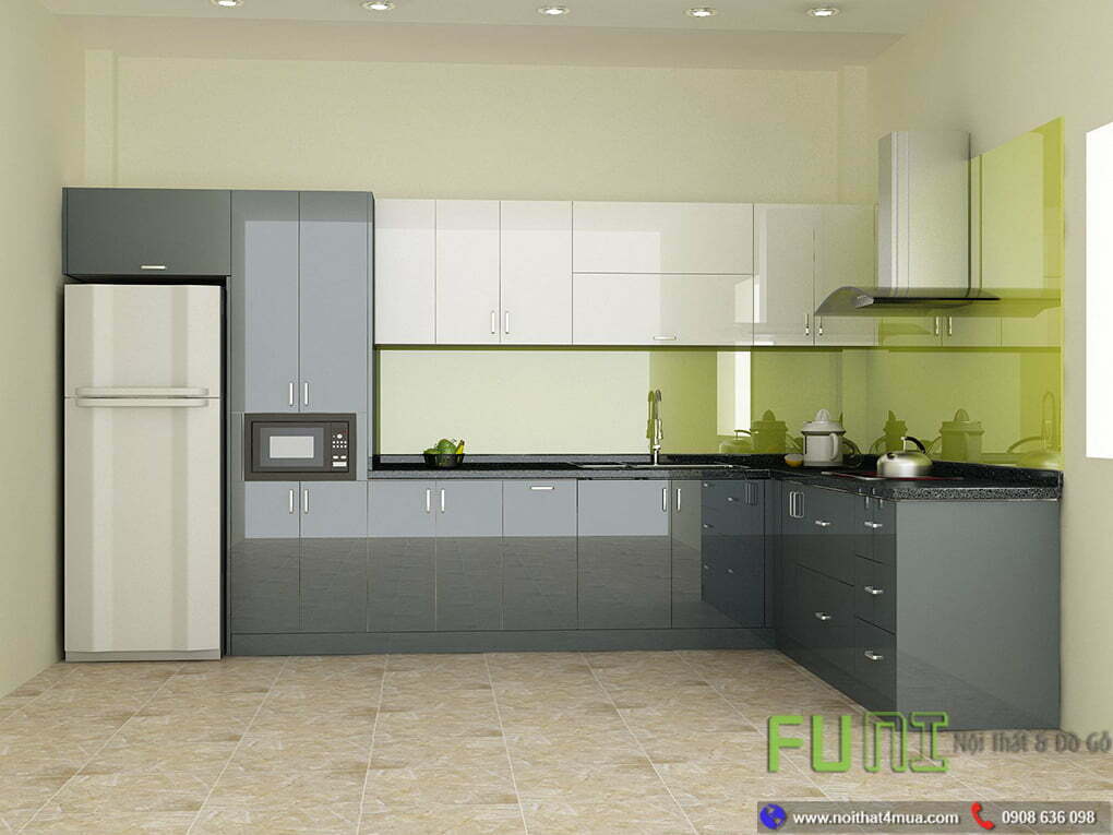 Mẫu tủ bếp acrylic thùng làm bằng inox đẹp Mẫu tủ bếp acrylic thùng làm bằng inox đẹp