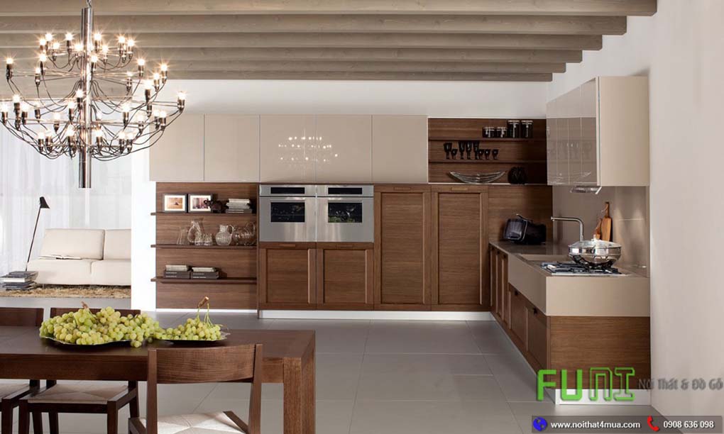 Mẫu tủ bếp gỗ veneer cao cấp Mẫu tủ bếp gỗ veneer cao cấp