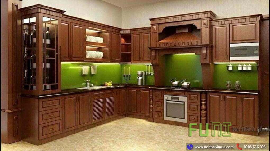 Mẫu tủ bếp gỗ xoan đào cao cấp Mẫu tủ bếp gỗ xoan đào cao cấp