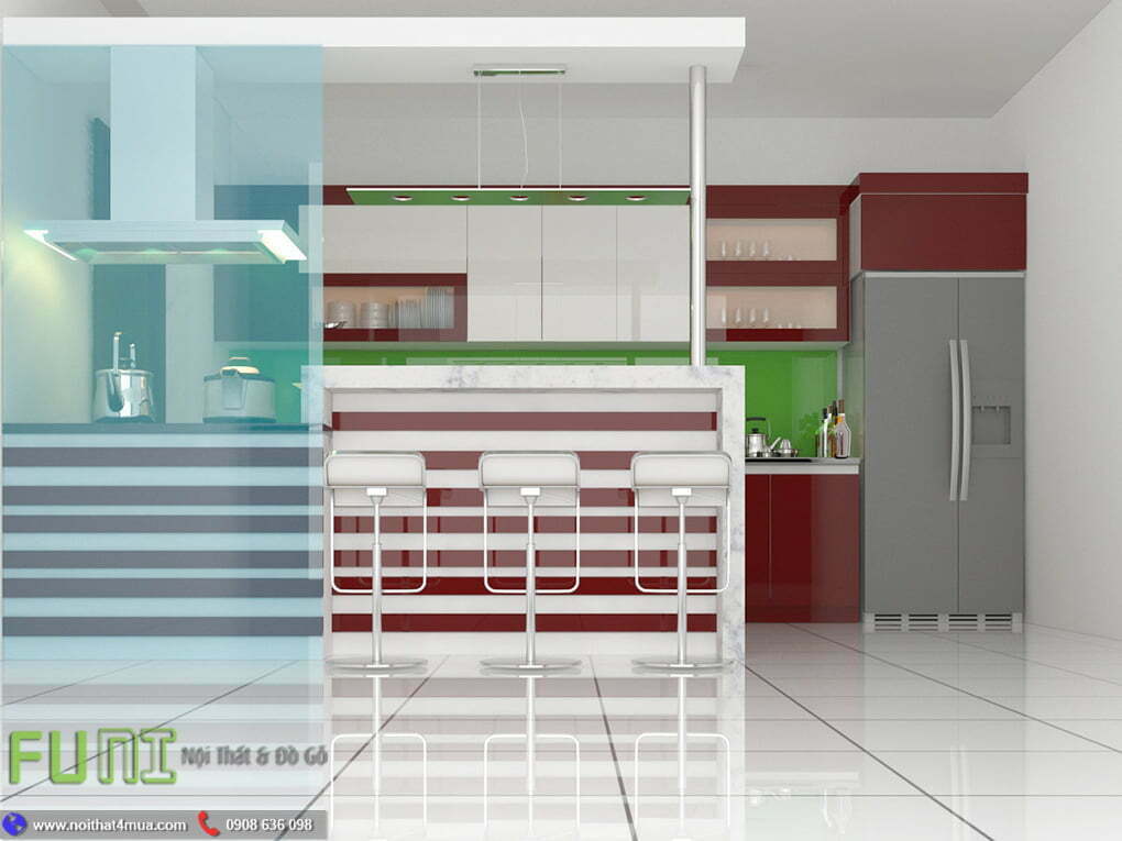 Mẫu tủ bếp làm bằng nhựa PVC chống nước
