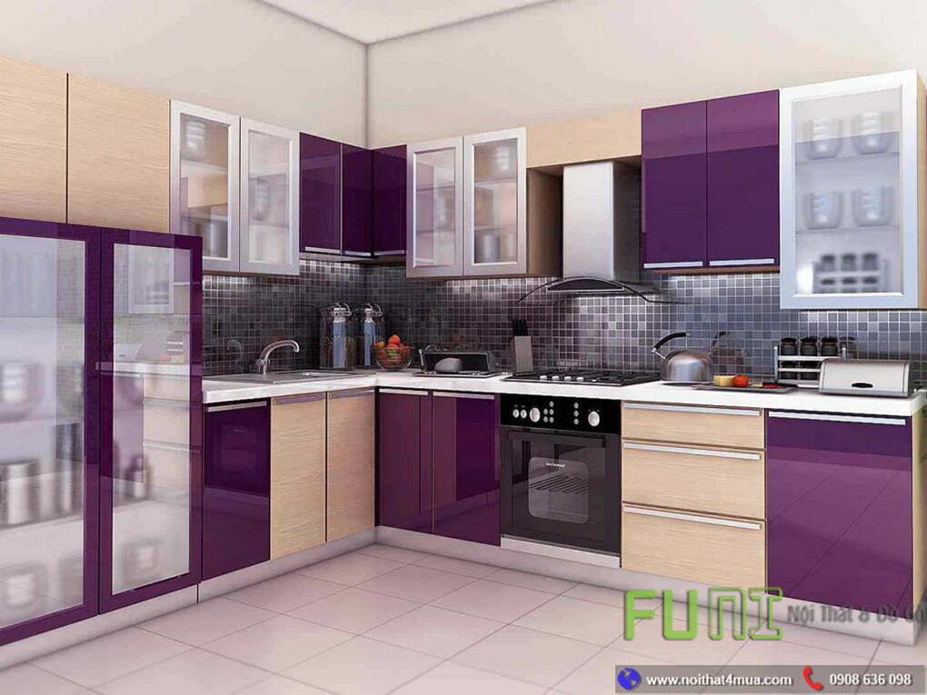 Mẫu tủ bếp nhôm kính đẹp