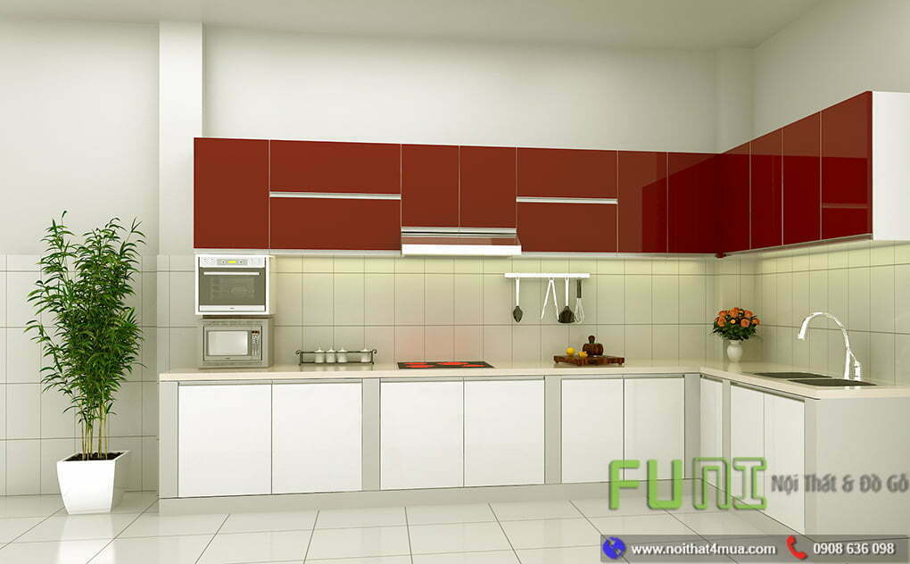 Mẫu tủ bếp đẹp hiện đại acrylic an cường