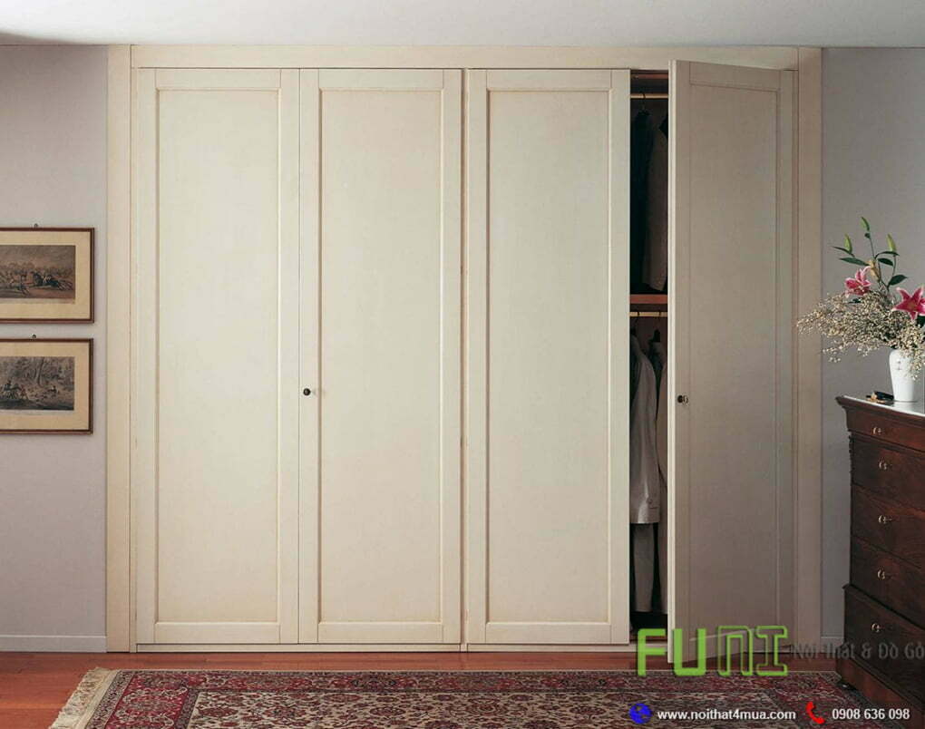 Tủ quần áo gỗ âm tường 4 luồng đẹp