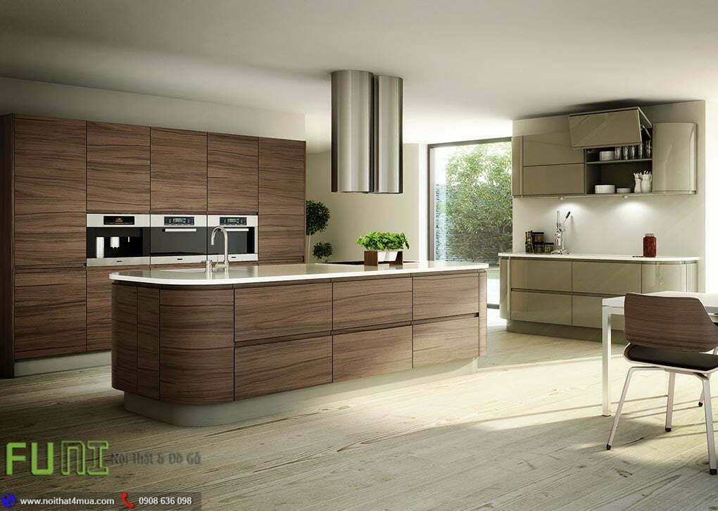 Thi công tủ bếp gỗ óc chó đẹp