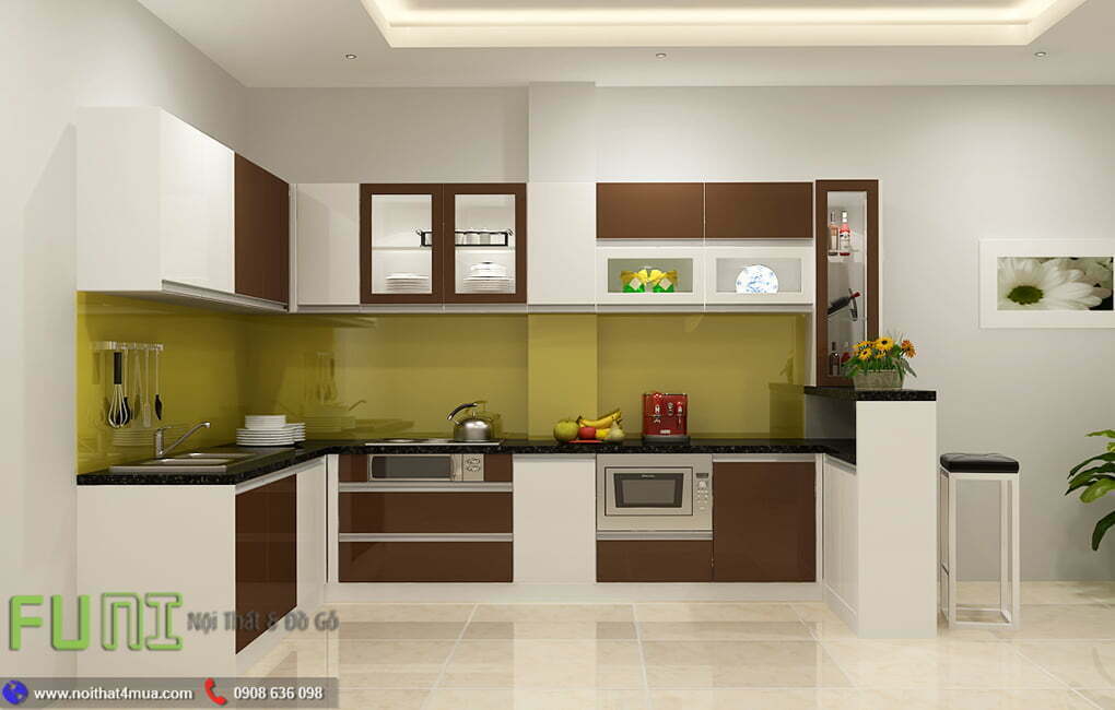 Thiết kế tủ bếp chữ L acrylic đẹp Thiết kế tủ bếp chữ L acrylic đẹp
