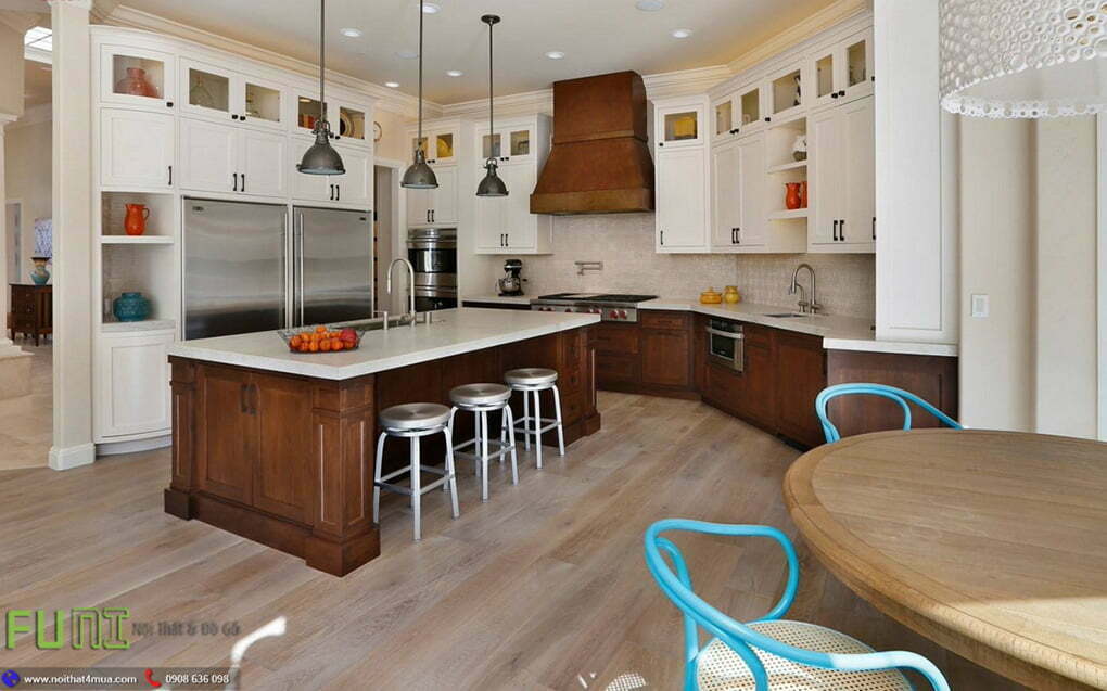 Thiết kế tủ bếp đẹp bằng gỗ sồi nga tự nhiên Thiết kế tủ bếp đẹp bằng gỗ sồi nga tự nhiên