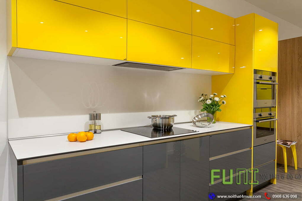 tủ bếp gỗ melamine cánh acrylic chữ i tủ bếp gỗ melamine cánh acrylic chữ i